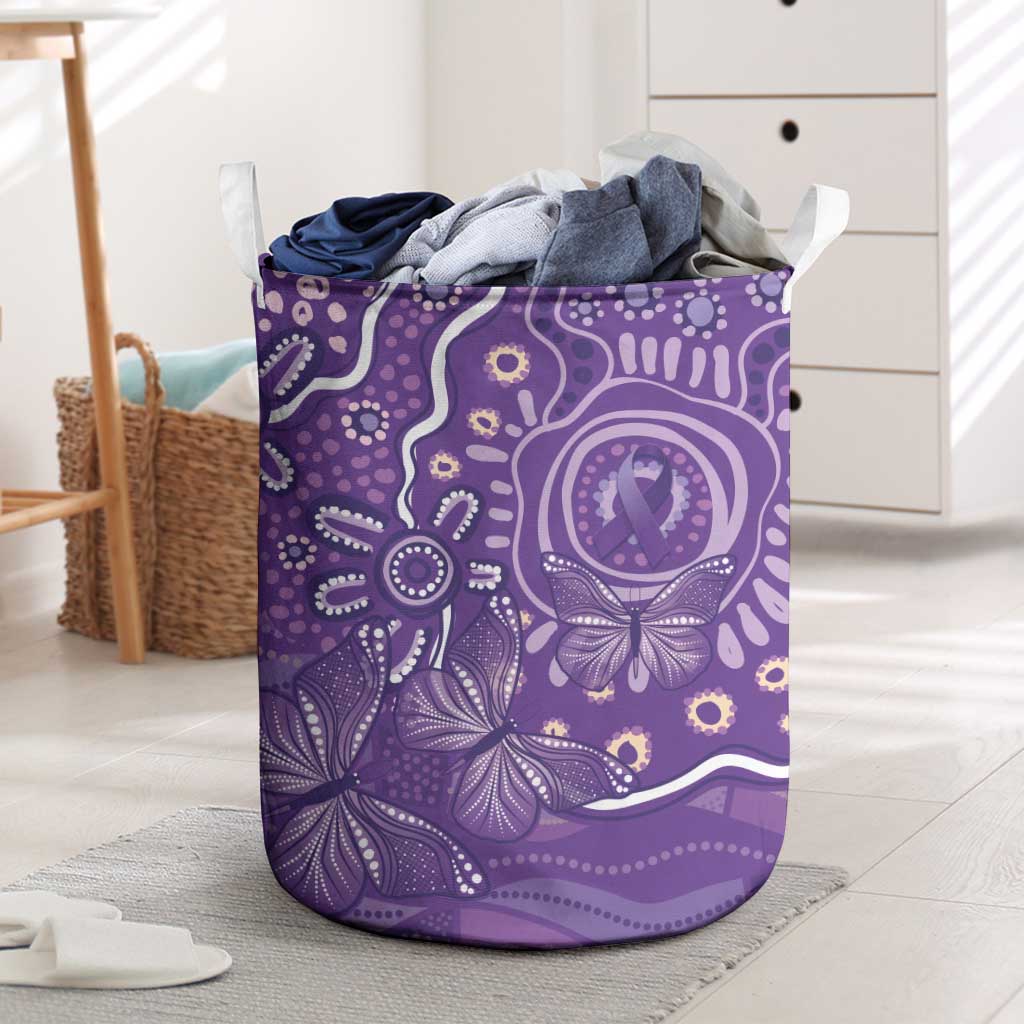 Australia Lupus Awareness Indigenous Laundry Basket Purple Ribbon Aboriginal Butterflies