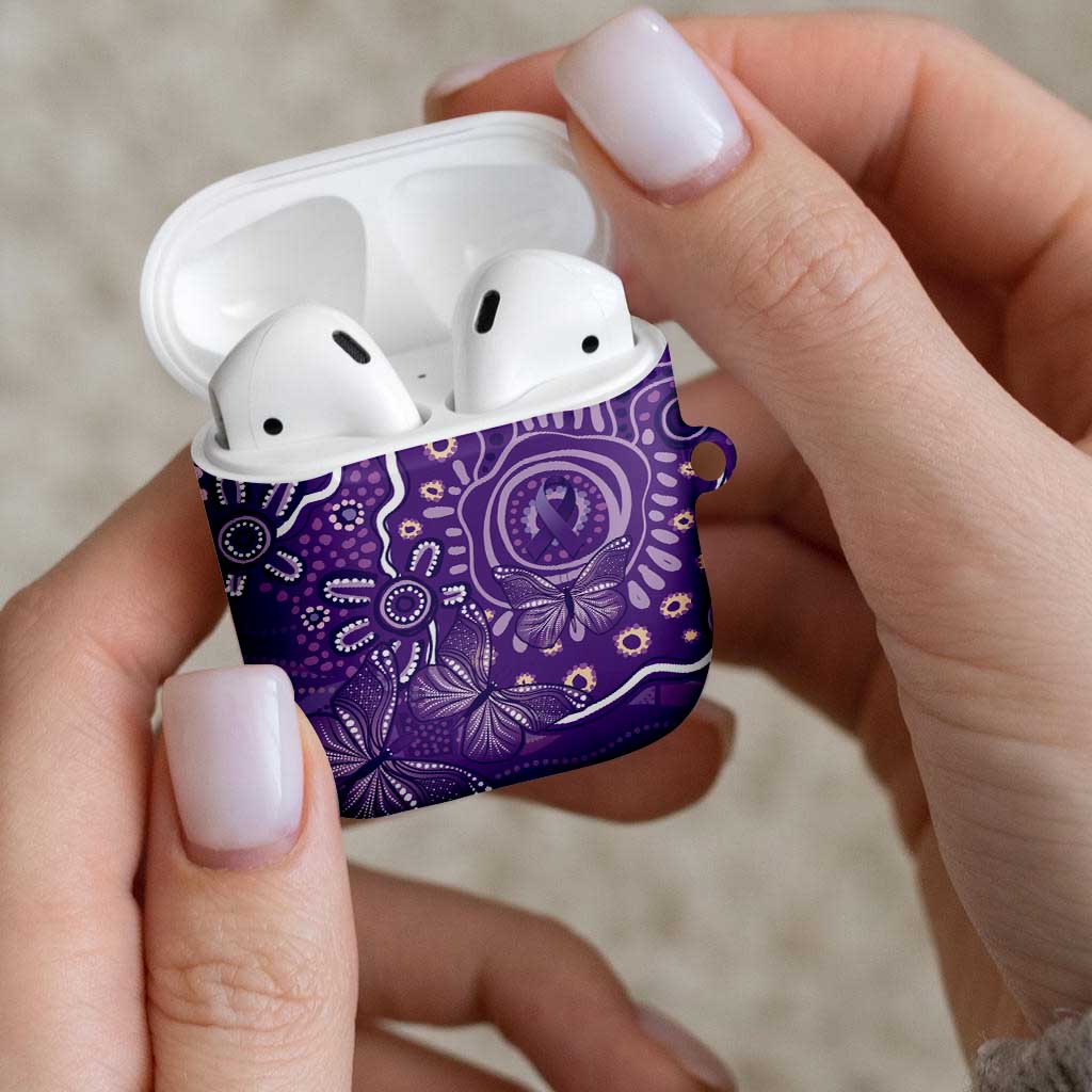 Australia Lupus Awareness Indigenous AirPods Case Purple Ribbon Aboriginal Butterflies
