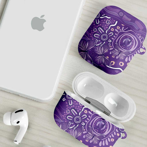 Australia Lupus Awareness Indigenous AirPods Case Purple Ribbon Aboriginal Butterflies