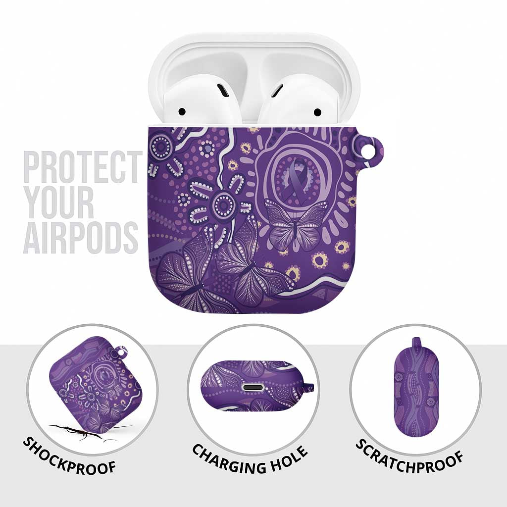 Australia Lupus Awareness Indigenous AirPods Case Purple Ribbon Aboriginal Butterflies