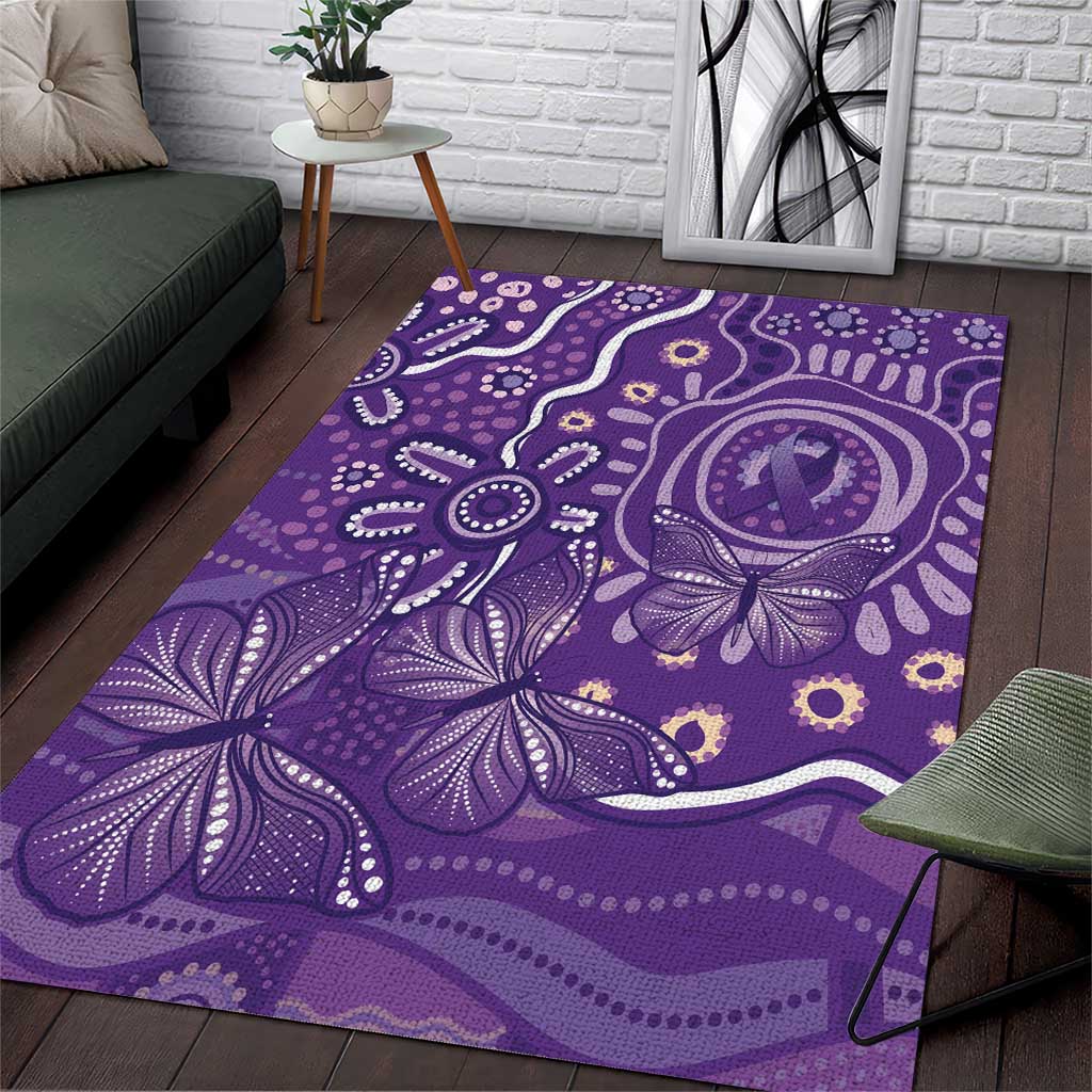 Australia Lupus Awareness Indigenous Area Rug Purple Ribbon Aboriginal Butterflies