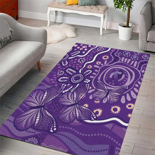 Australia Lupus Awareness Indigenous Area Rug Purple Ribbon Aboriginal Butterflies
