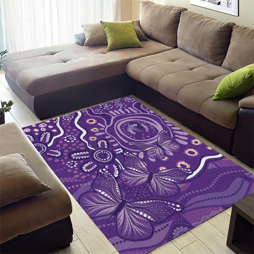 Australia Lupus Awareness Indigenous Area Rug Purple Ribbon Aboriginal Butterflies