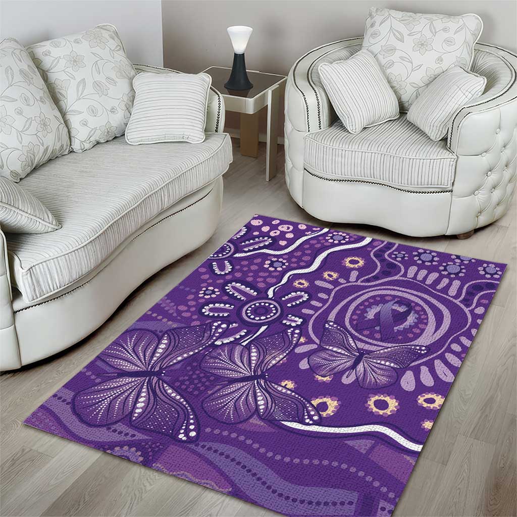 Australia Lupus Awareness Indigenous Area Rug Purple Ribbon Aboriginal Butterflies