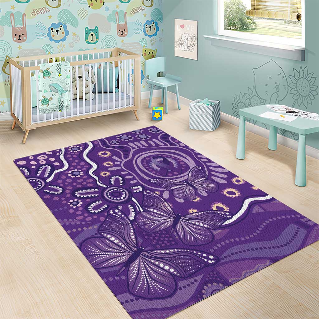 Australia Lupus Awareness Indigenous Area Rug Purple Ribbon Aboriginal Butterflies