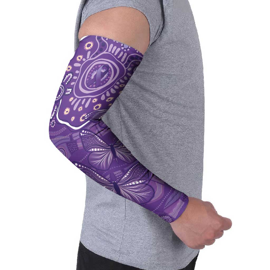 Australia Lupus Awareness Indigenous Arm Sleeves Purple Ribbon Aboriginal Butterflies