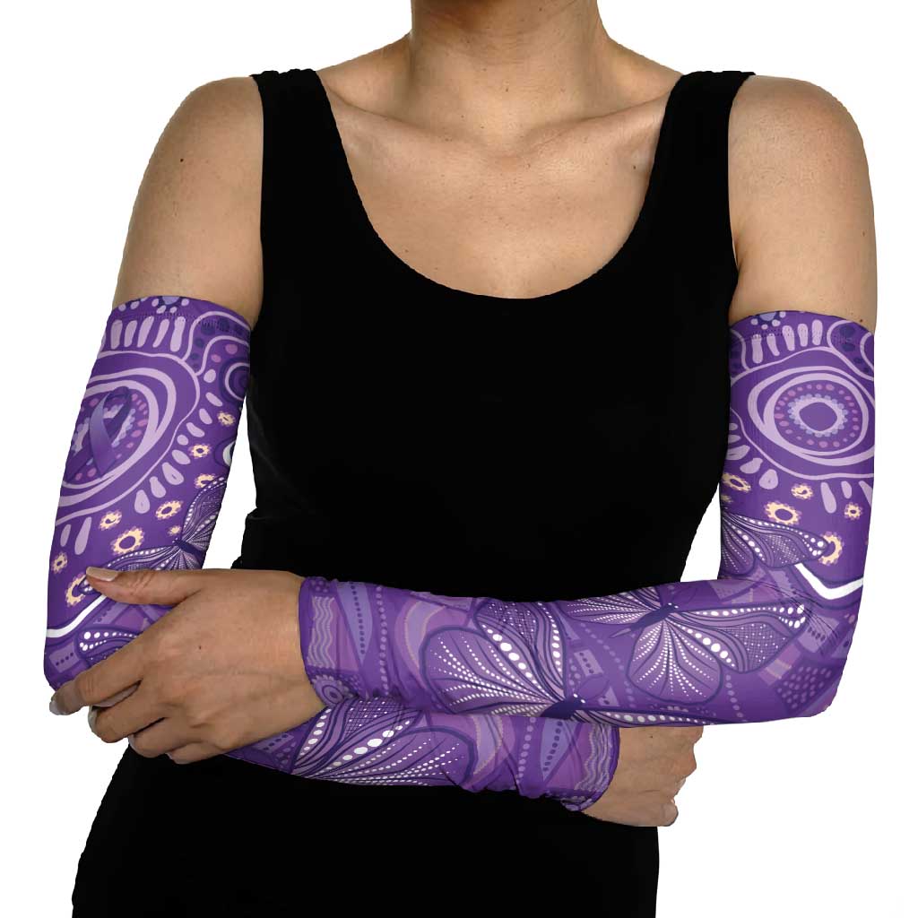 Australia Lupus Awareness Indigenous Arm Sleeves Purple Ribbon Aboriginal Butterflies