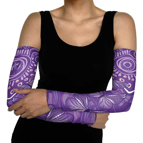 Australia Lupus Awareness Indigenous Arm Sleeves Purple Ribbon Aboriginal Butterflies