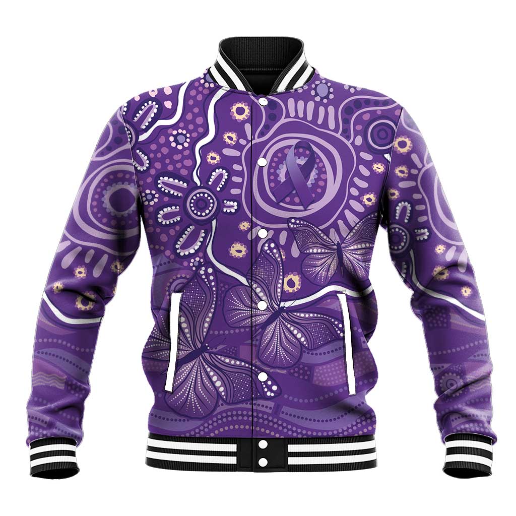 Australia Lupus Awareness Indigenous Baseball Jacket Purple Ribbon Aboriginal Butterflies
