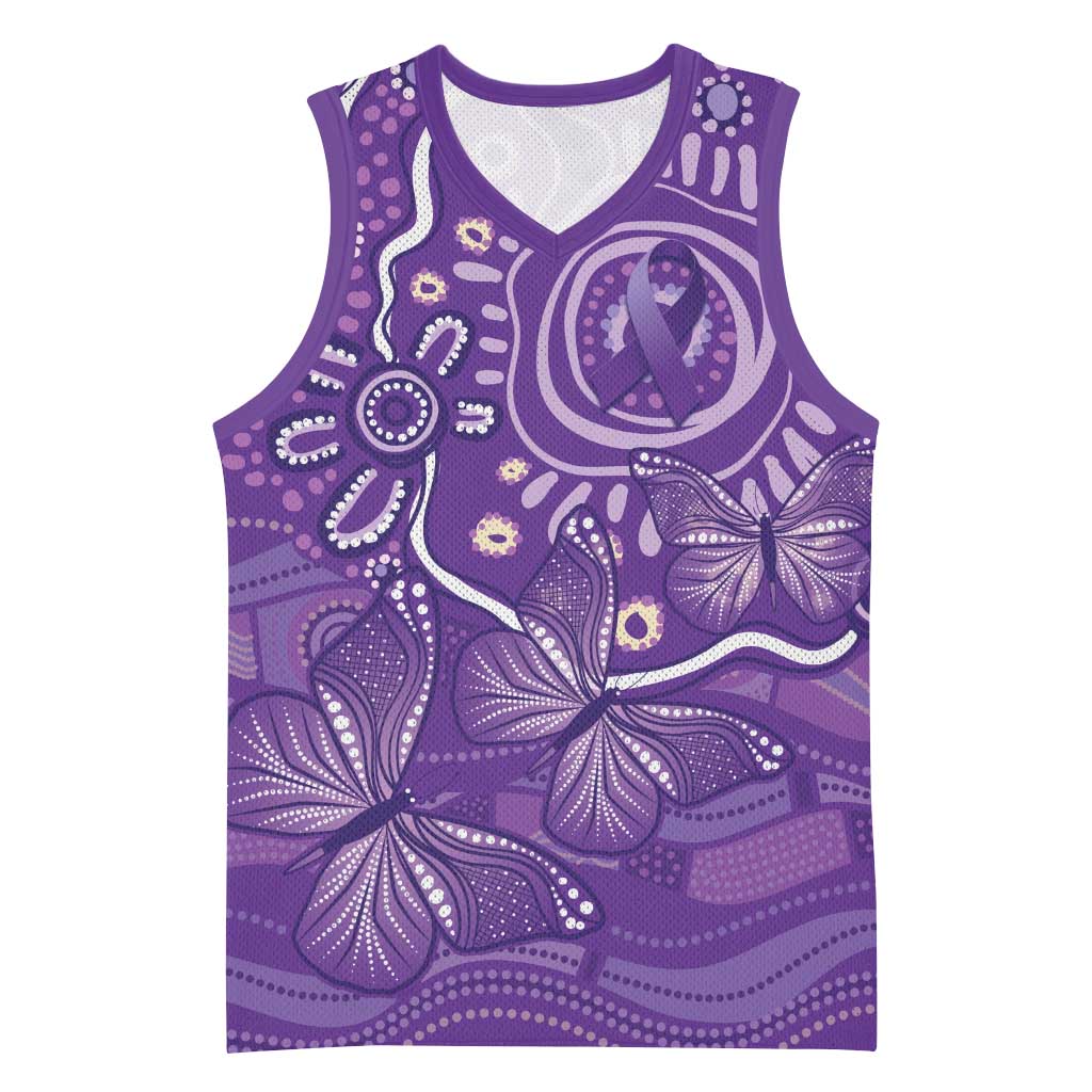 Australia Lupus Awareness Indigenous Basketball Jersey Purple Ribbon Aboriginal Butterflies