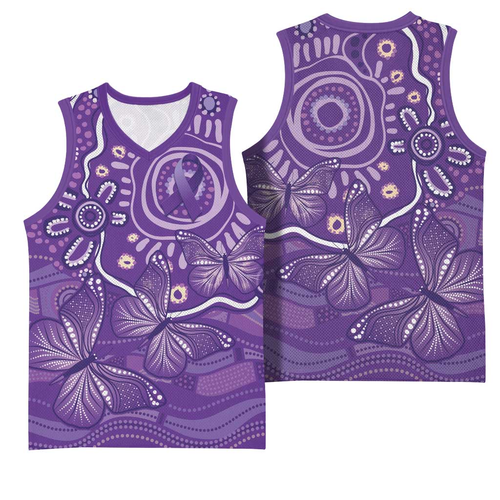 Australia Lupus Awareness Indigenous Basketball Jersey Purple Ribbon Aboriginal Butterflies