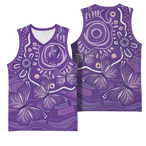 Australia Lupus Awareness Indigenous Basketball Jersey Purple Ribbon Aboriginal Butterflies