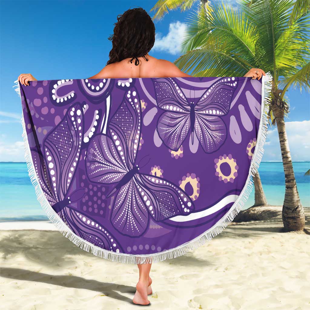 Australia Lupus Awareness Indigenous Beach Blanket Purple Ribbon Aboriginal Butterflies