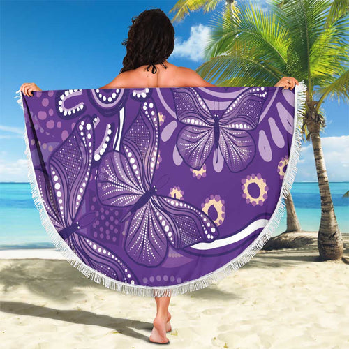 Australia Lupus Awareness Indigenous Beach Blanket Purple Ribbon Aboriginal Butterflies