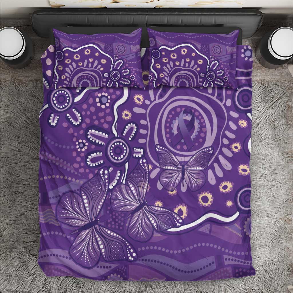 Australia Lupus Awareness Indigenous Bedding Set Purple Ribbon Aboriginal Butterflies