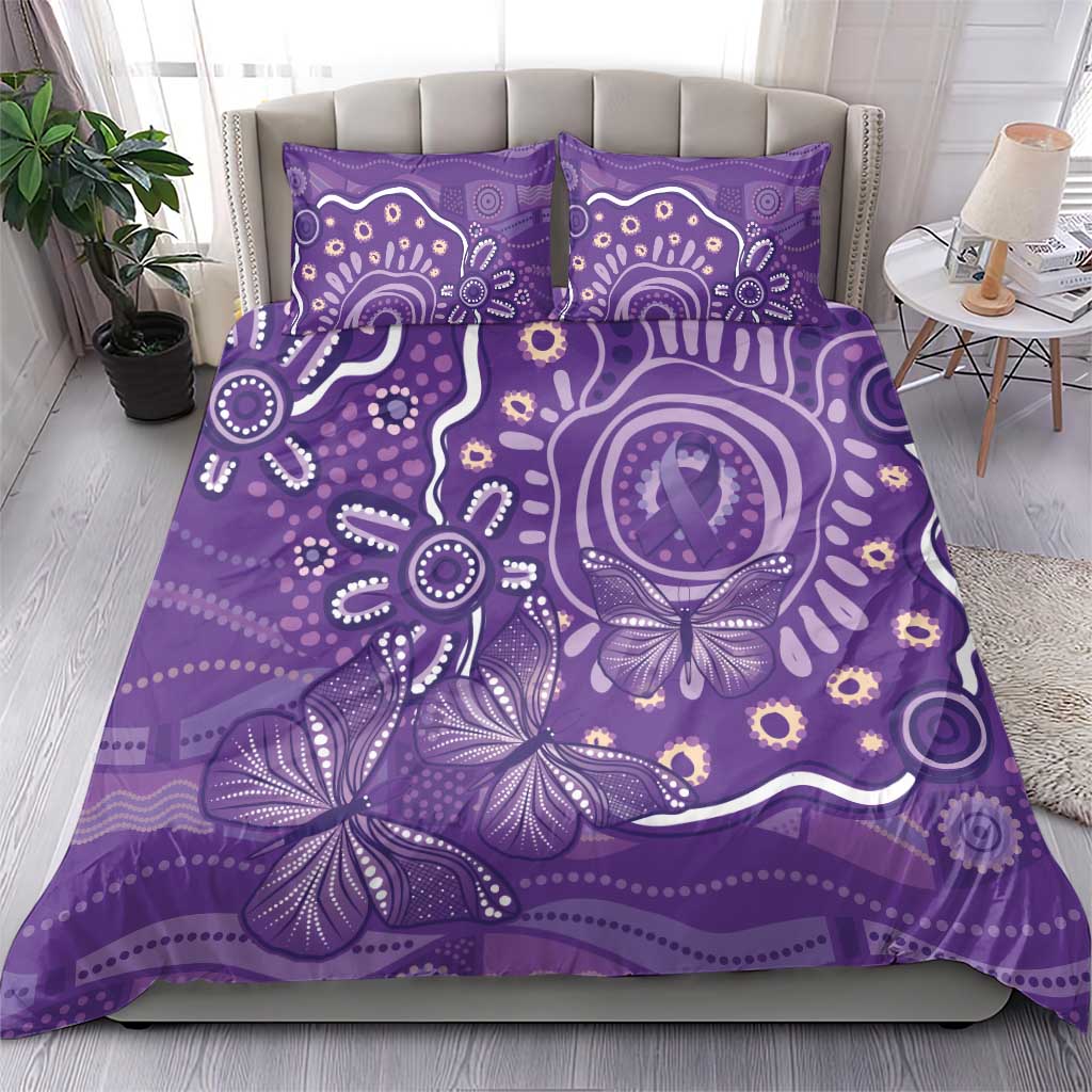 Australia Lupus Awareness Indigenous Bedding Set Purple Ribbon Aboriginal Butterflies