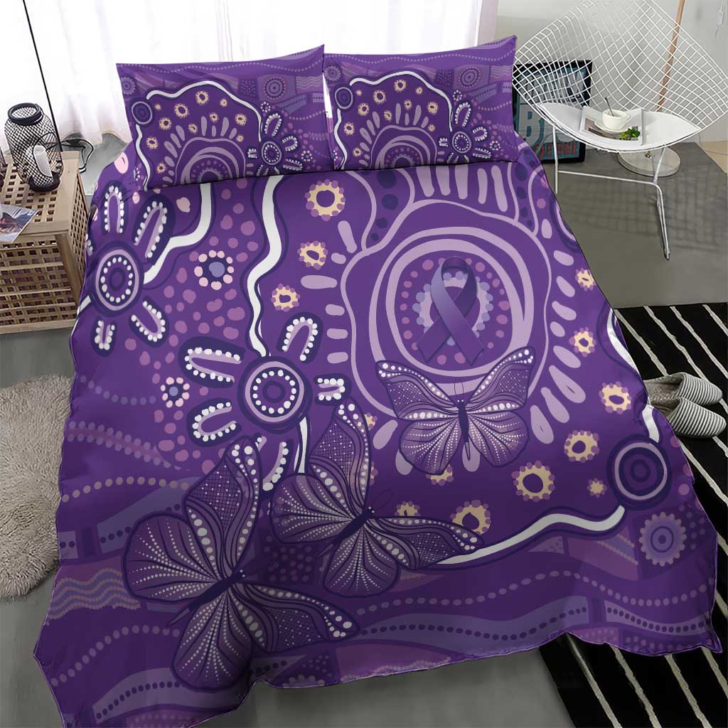 Australia Lupus Awareness Indigenous Bedding Set Purple Ribbon Aboriginal Butterflies