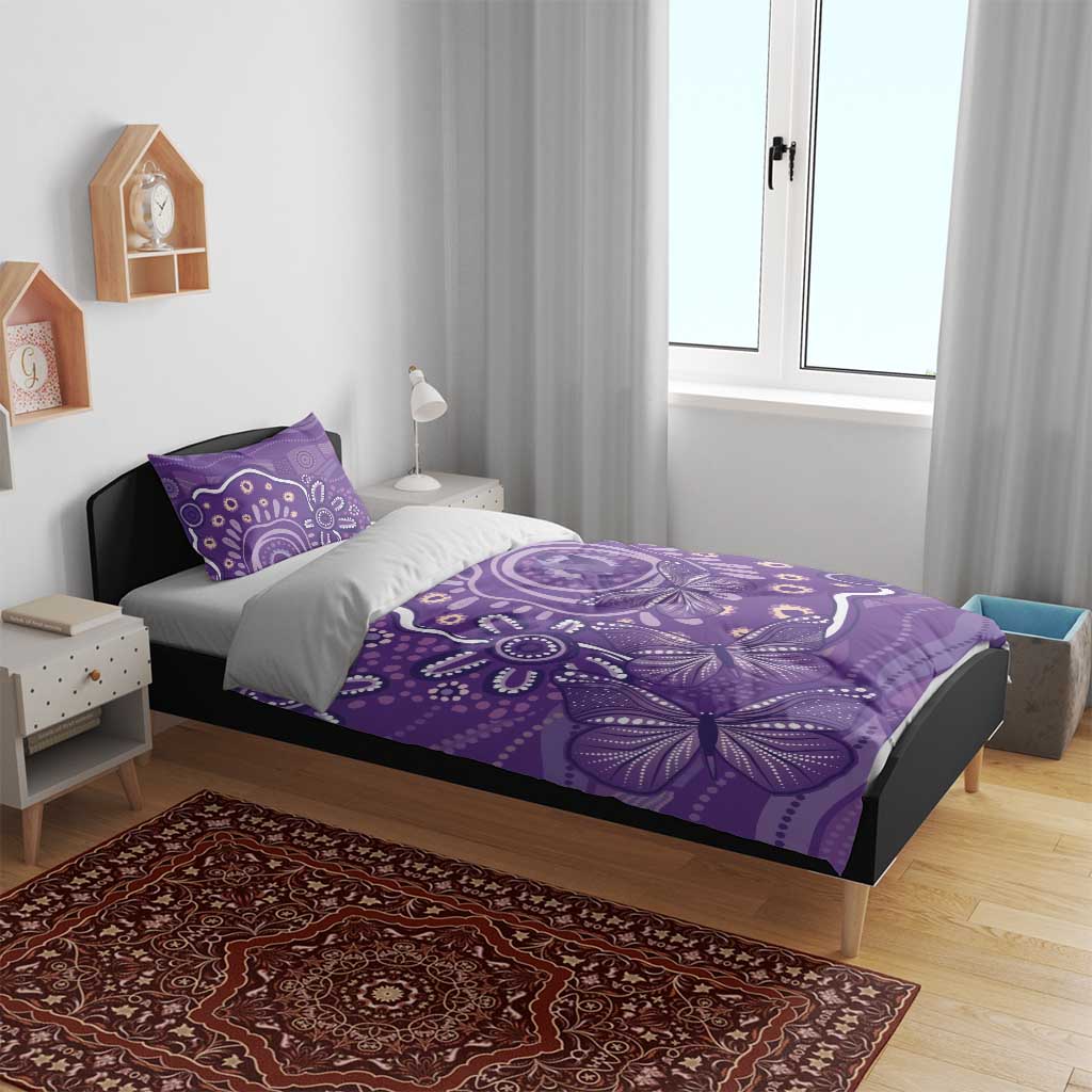 Australia Lupus Awareness Indigenous Bedding Set Purple Ribbon Aboriginal Butterflies