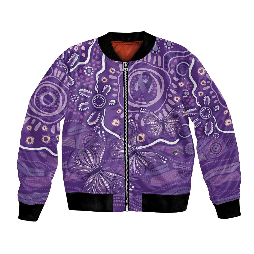 Australia Lupus Awareness Indigenous Bomber Jacket Purple Ribbon Aboriginal Butterflies