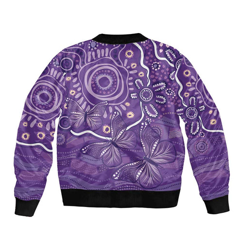 Australia Lupus Awareness Indigenous Bomber Jacket Purple Ribbon Aboriginal Butterflies