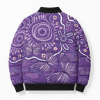 Australia Lupus Awareness Indigenous Bomber Puffer Jacket Purple Ribbon Aboriginal Butterflies