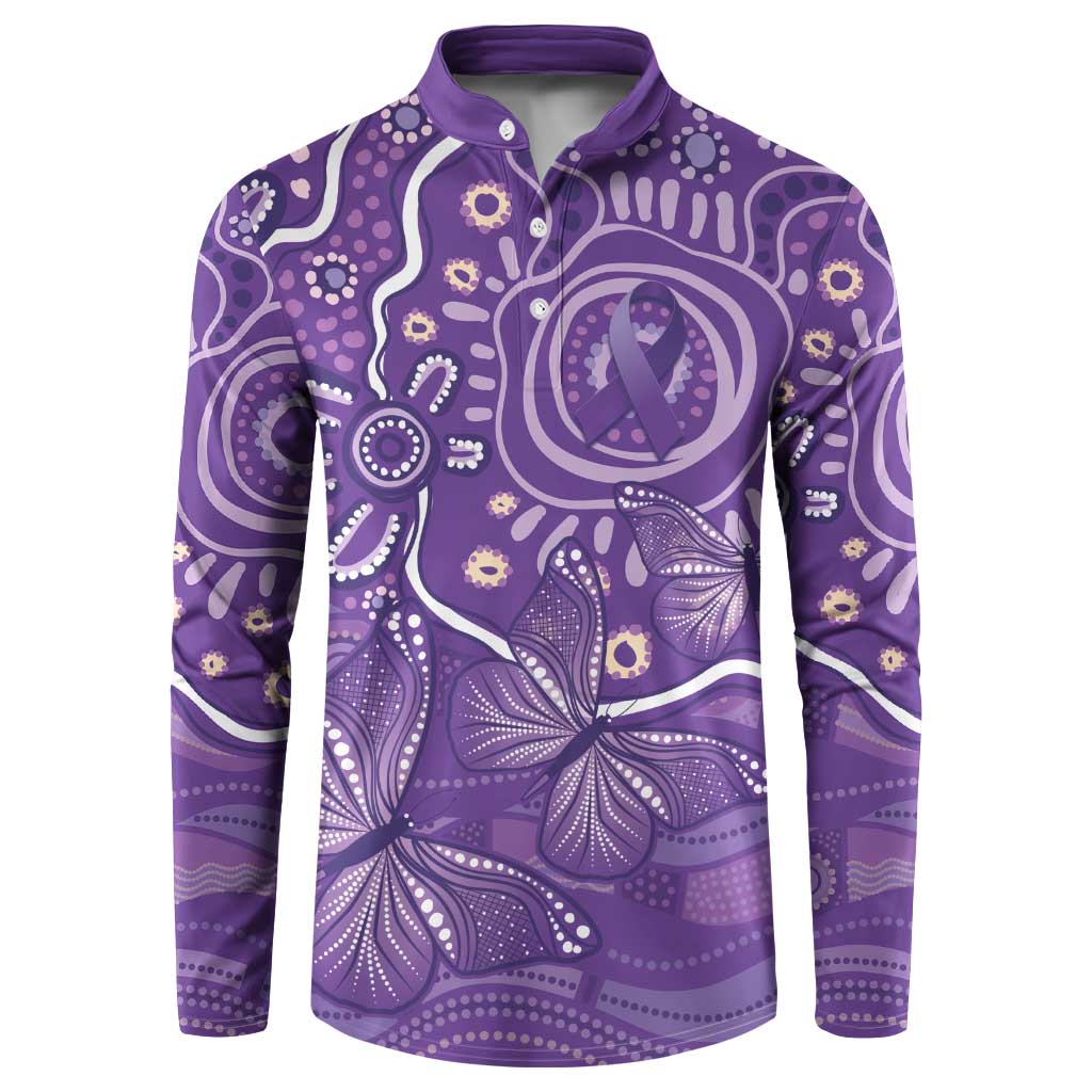 Australia Lupus Awareness Indigenous Button Sweatshirt Purple Ribbon Aboriginal Butterflies