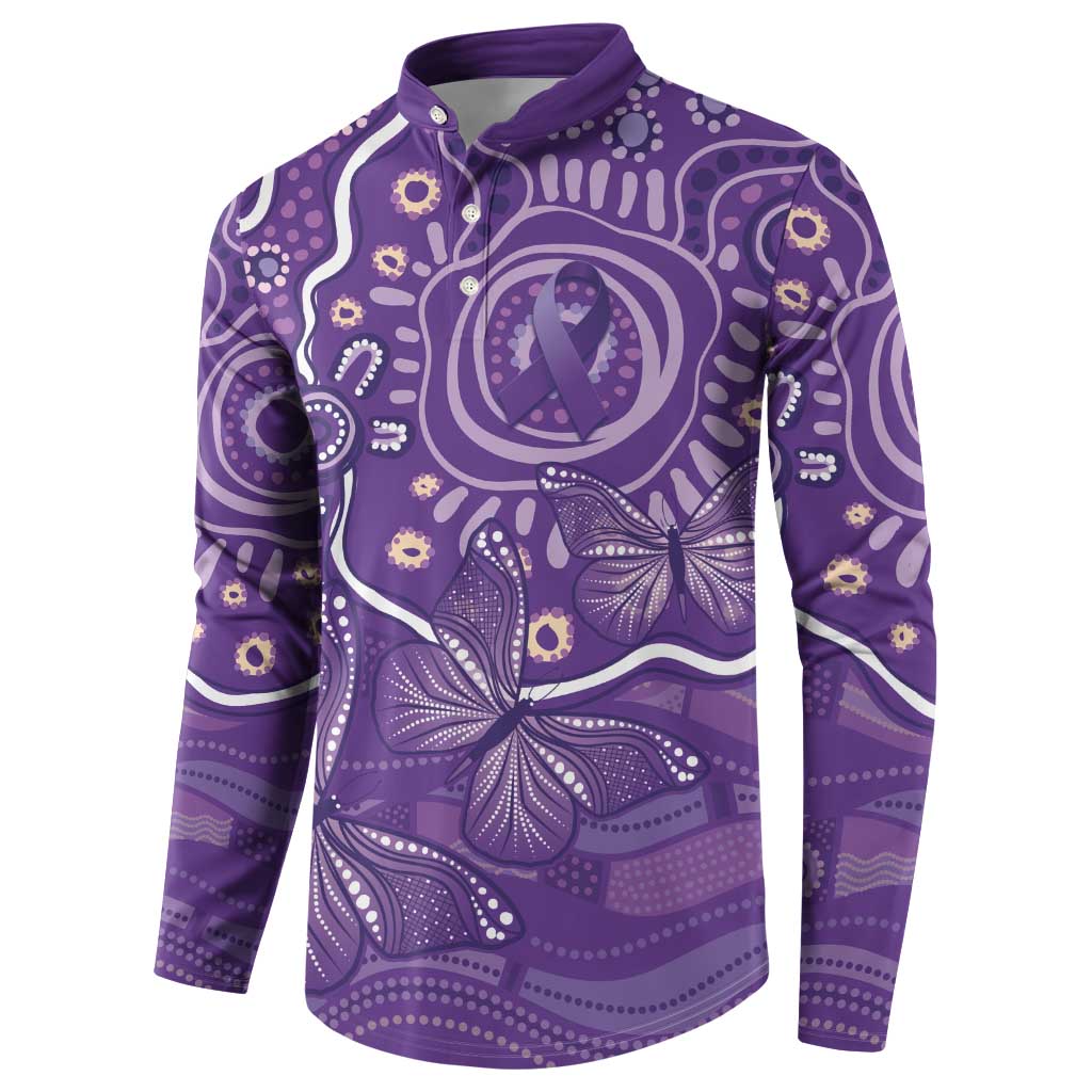 Australia Lupus Awareness Indigenous Button Sweatshirt Purple Ribbon Aboriginal Butterflies
