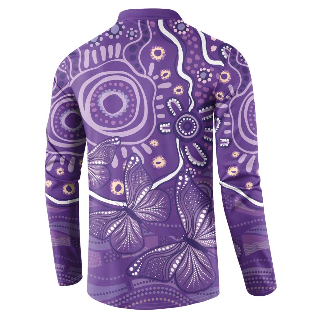 Australia Lupus Awareness Indigenous Button Sweatshirt Purple Ribbon Aboriginal Butterflies