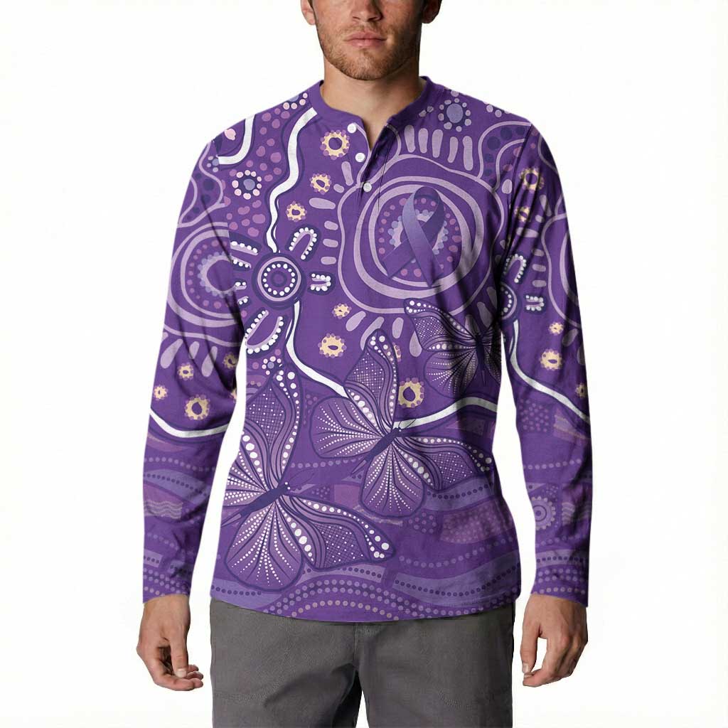 Australia Lupus Awareness Indigenous Button Sweatshirt Purple Ribbon Aboriginal Butterflies