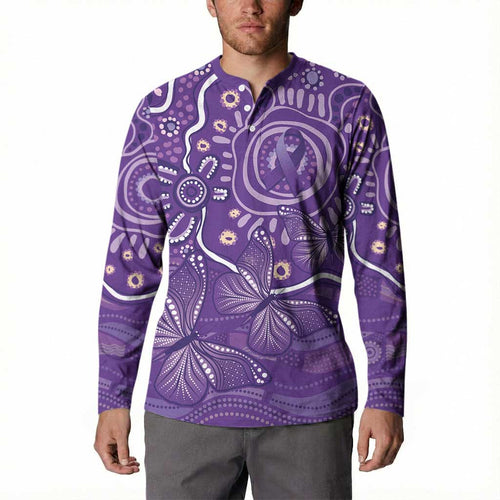 Australia Lupus Awareness Indigenous Button Sweatshirt Purple Ribbon Aboriginal Butterflies