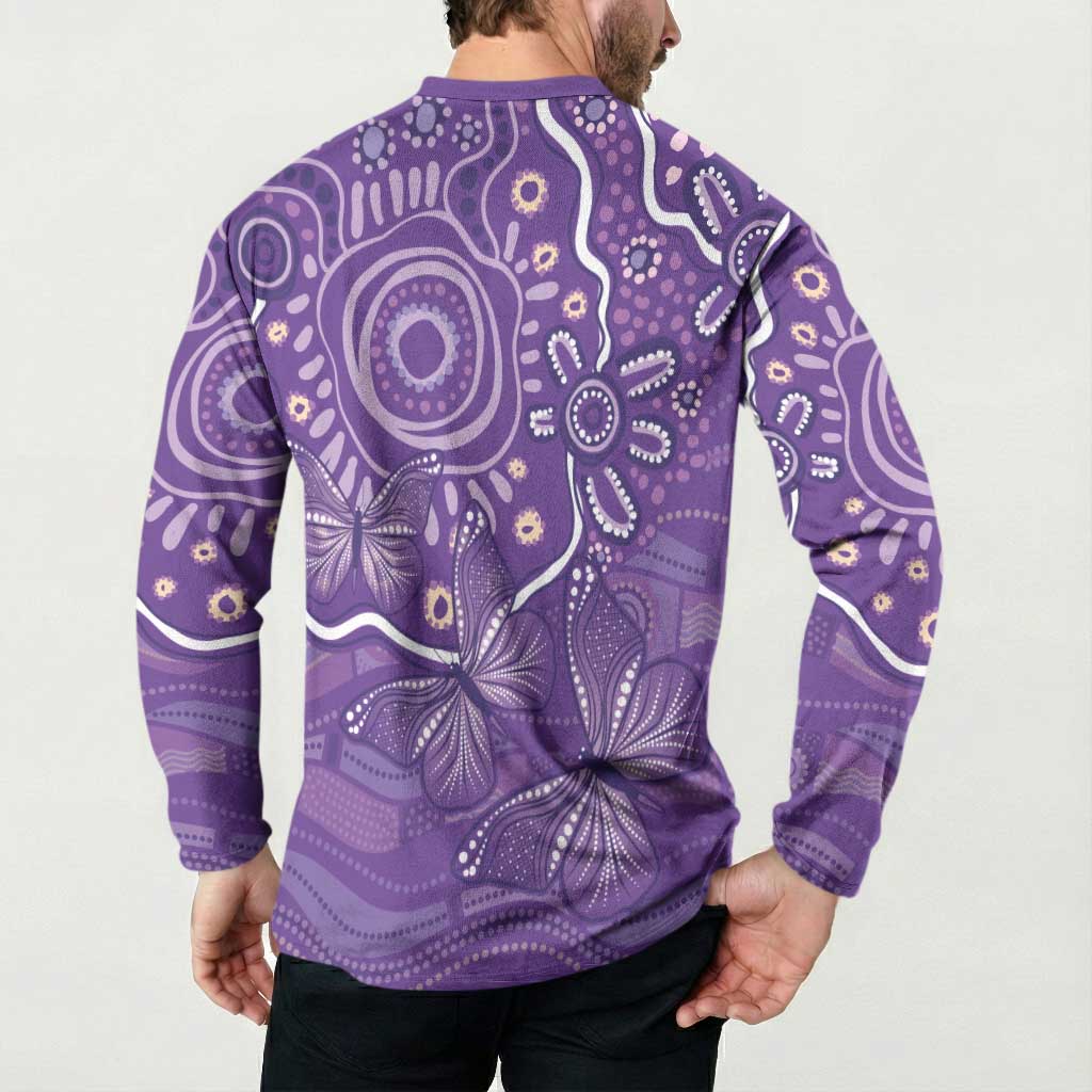 Australia Lupus Awareness Indigenous Button Sweatshirt Purple Ribbon Aboriginal Butterflies