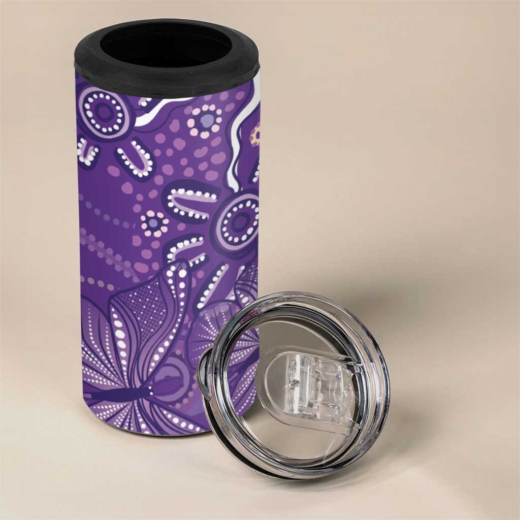 Australia Lupus Awareness Indigenous 4 in 1 Can Cooler Tumbler Purple Ribbon Aboriginal Butterflies