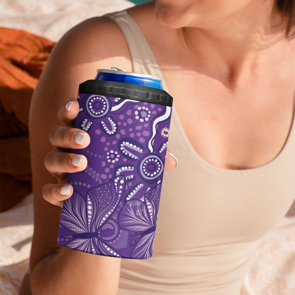 Australia Lupus Awareness Indigenous 4 in 1 Can Cooler Tumbler Purple Ribbon Aboriginal Butterflies