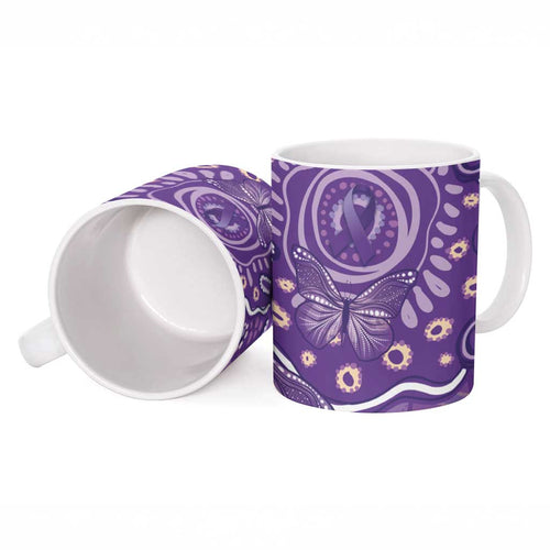 Australia Lupus Awareness Indigenous Ceramic Mug Purple Ribbon Aboriginal Butterflies