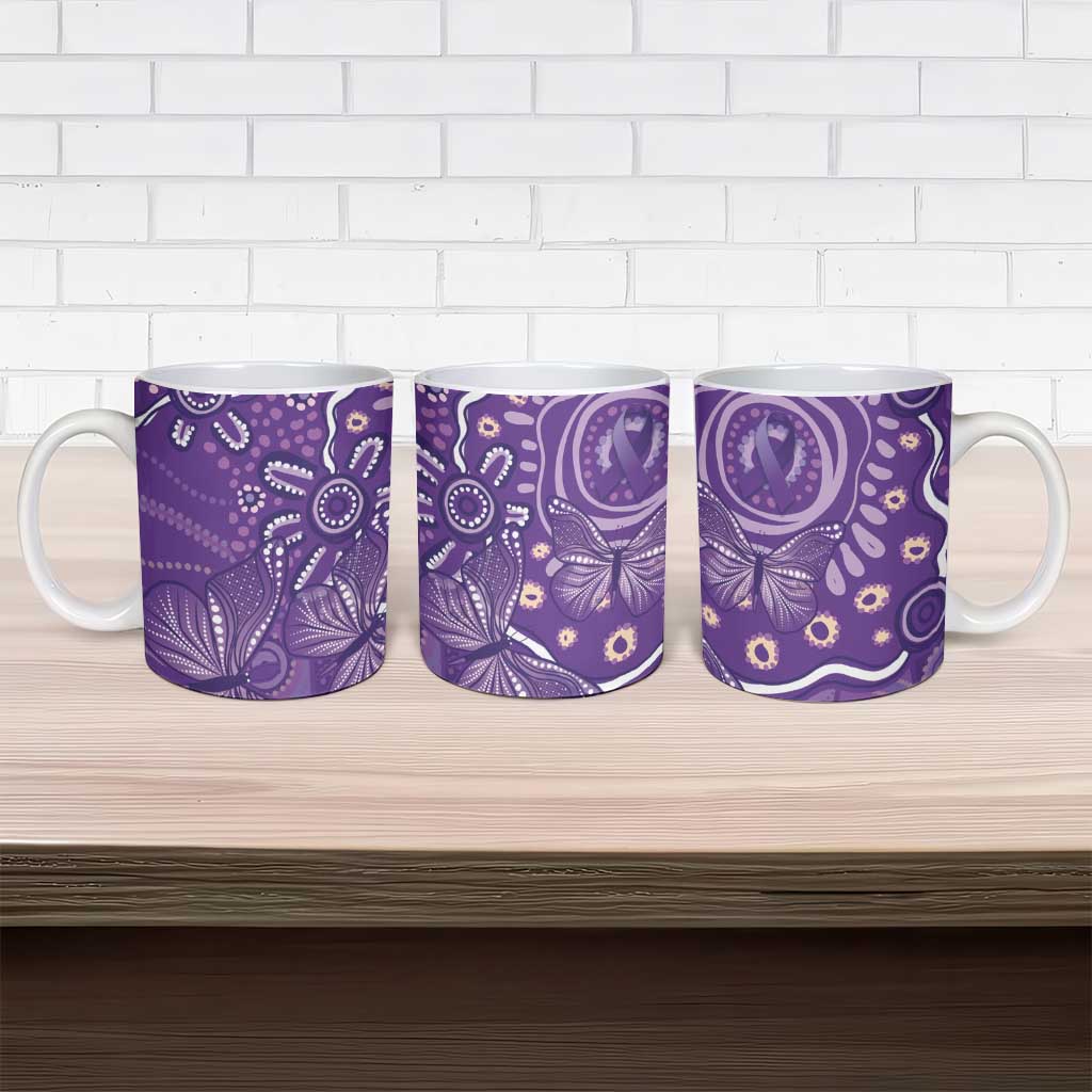 Australia Lupus Awareness Indigenous Ceramic Mug Purple Ribbon Aboriginal Butterflies