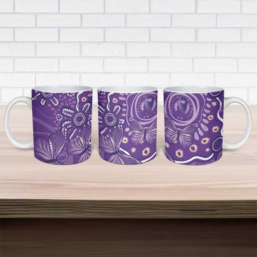 Australia Lupus Awareness Indigenous Ceramic Mug Purple Ribbon Aboriginal Butterflies