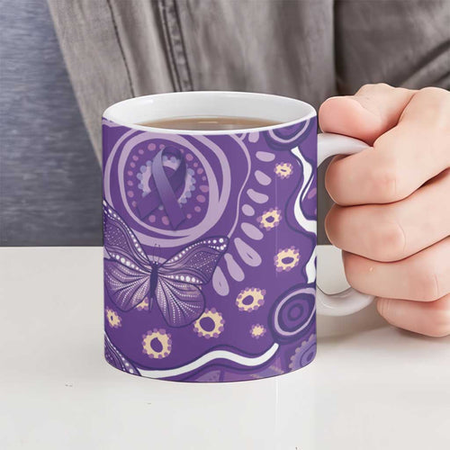 Australia Lupus Awareness Indigenous Ceramic Mug Purple Ribbon Aboriginal Butterflies