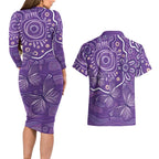 Australia Lupus Awareness Indigenous Couples Matching Long Sleeve Bodycon Dress and Hawaiian Shirt Purple Ribbon Aboriginal Butterflies
