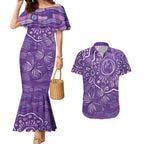 Australia Lupus Awareness Indigenous Couples Matching Mermaid Dress and Hawaiian Shirt Purple Ribbon Aboriginal Butterflies