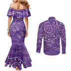 Australia Lupus Awareness Indigenous Couples Matching Mermaid Dress and Long Sleeve Button Shirt Purple Ribbon Aboriginal Butterflies
