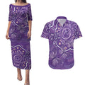 Australia Lupus Awareness Indigenous Couples Matching Puletasi and Hawaiian Shirt Purple Ribbon Aboriginal Butterflies