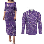 Australia Lupus Awareness Indigenous Couples Matching Puletasi and Long Sleeve Button Shirt Purple Ribbon Aboriginal Butterflies