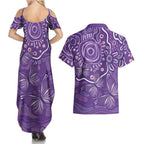 Australia Lupus Awareness Indigenous Couples Matching Summer Maxi Dress and Hawaiian Shirt Purple Ribbon Aboriginal Butterflies