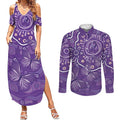 Australia Lupus Awareness Indigenous Couples Matching Summer Maxi Dress and Long Sleeve Button Shirt Purple Ribbon Aboriginal Butterflies