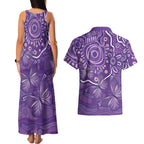 Australia Lupus Awareness Indigenous Couples Matching Tank Maxi Dress and Hawaiian Shirt Purple Ribbon Aboriginal Butterflies