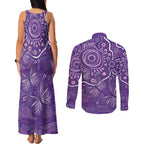 Australia Lupus Awareness Indigenous Couples Matching Tank Maxi Dress and Long Sleeve Button Shirt Purple Ribbon Aboriginal Butterflies