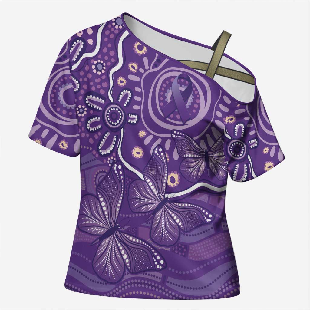 Australia Lupus Awareness Indigenous Cross Shoulder Shirt Purple Ribbon Aboriginal Butterflies