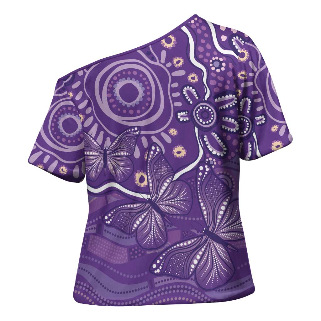 Australia Lupus Awareness Indigenous Cross Shoulder Shirt Purple Ribbon Aboriginal Butterflies