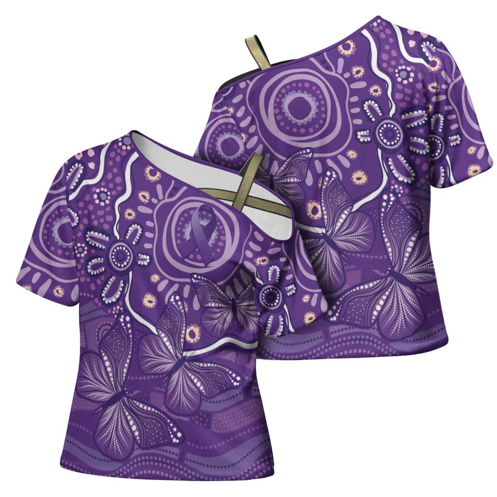 Australia Lupus Awareness Indigenous Cross Shoulder Shirt Purple Ribbon Aboriginal Butterflies