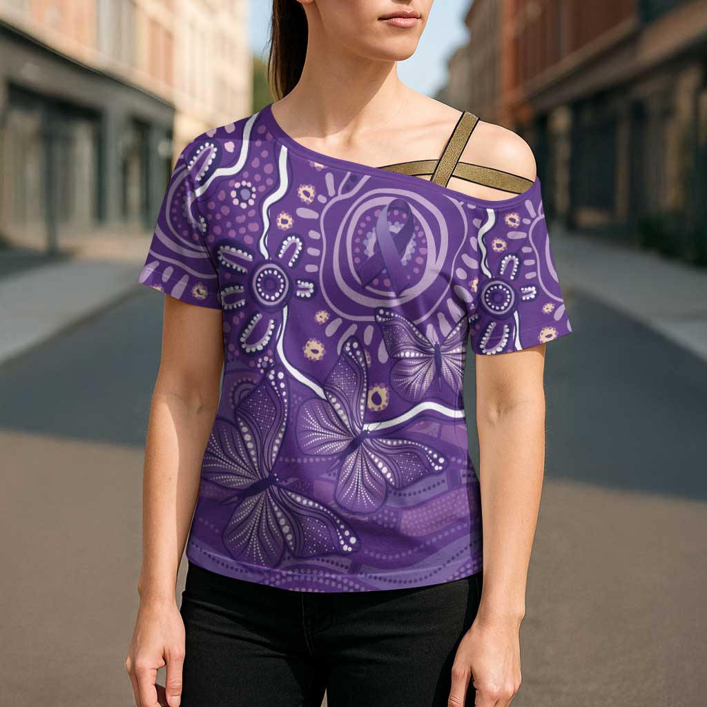 Australia Lupus Awareness Indigenous Cross Shoulder Shirt Purple Ribbon Aboriginal Butterflies